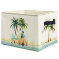 WARDOS Coastal Beach Surfboard Storage Bin Box with Handles, Tropical Summer Beach Surf Palm Tree Foldable Linen Fabric Laundry 