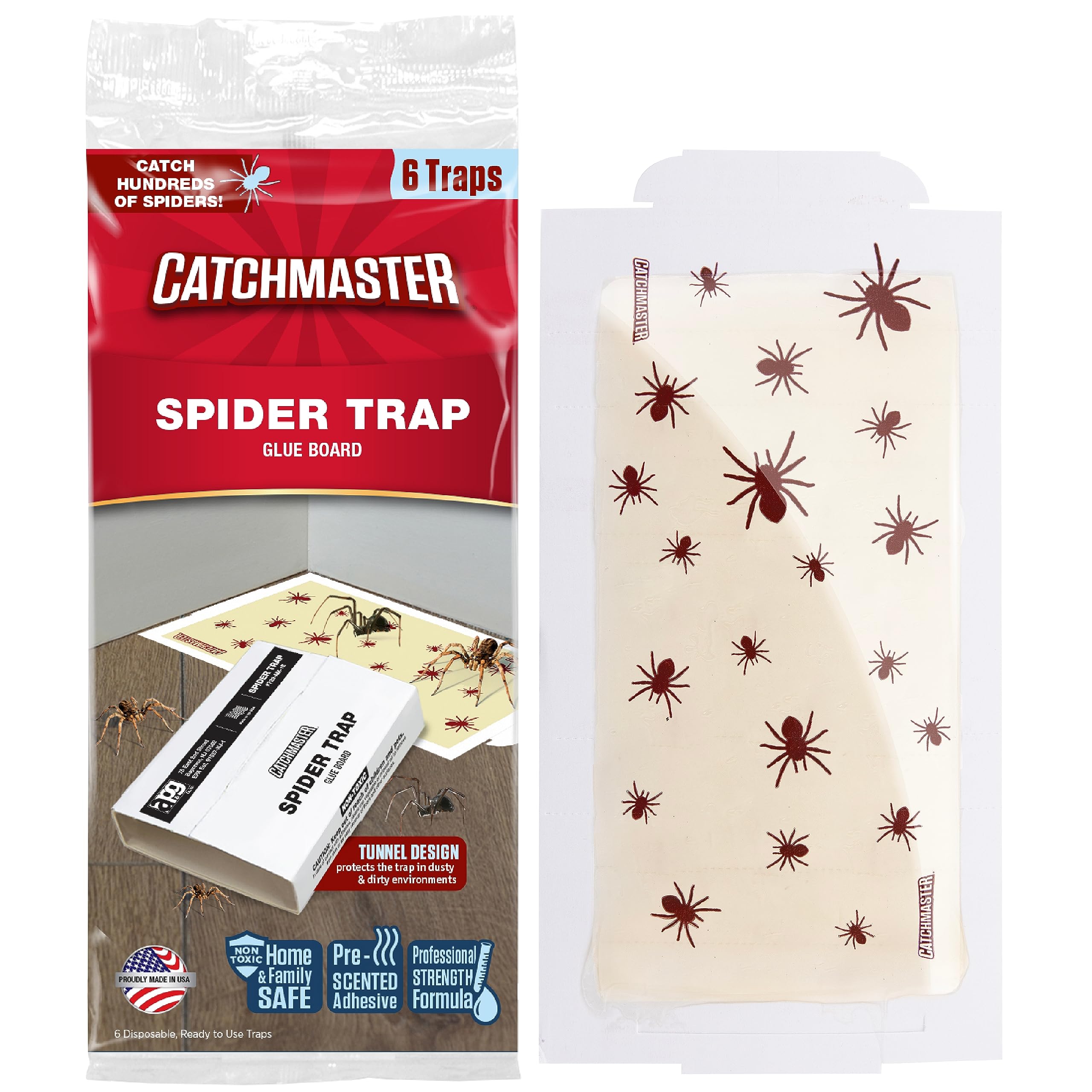 Catchmaster Spider Traps Glue Boards 6-Pack, Adhesive Bug Catcher, Insect, Scorpion, Cricket, Cockroach, & Spider Killer For Hom