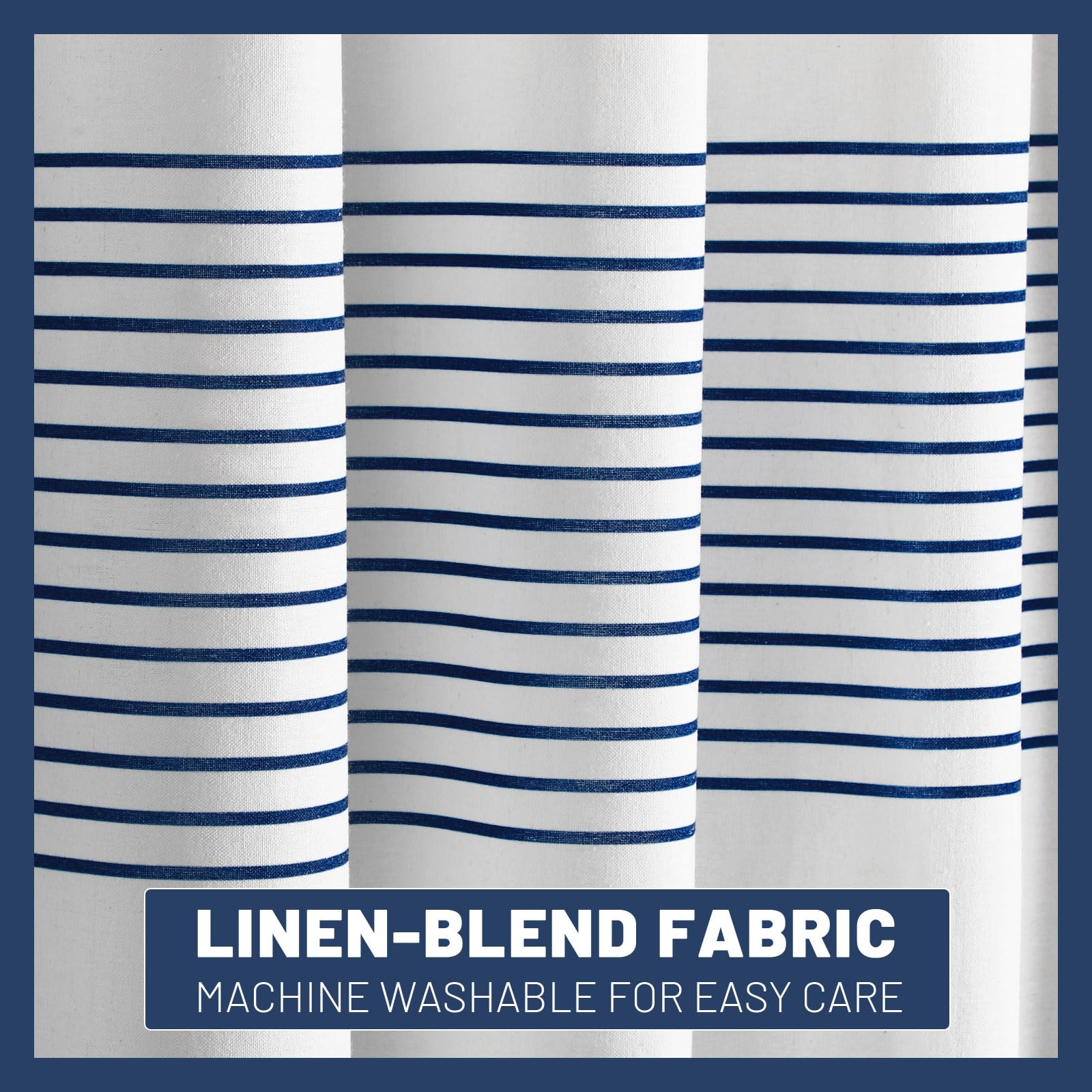 Awellife Navy Blue Shower Curtain For Bathroom Stripe Tassel Shower Curtain 72 X 96 Inches Farmhouse Linen Extra Long