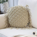 Phantoscope 100% Cotton Handmade Crochet Woven Boho Throw Pillow with Tassel Cute Farmhouse Pillow Insert included Lumbar Small 