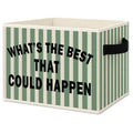JMENGSSFL Inspirational Foldable Storage Bins Box with Handles, Whats the Best That Could Happen Motivational Green Striped Col