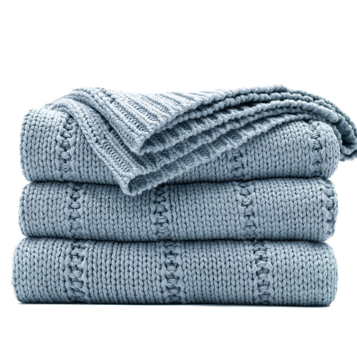 Recyco Cable Knit Blue Throw Blanket For Couch, Super Soft Warm Cozy Decorative Knitted Throw Blanket 2.3Lb For Bed, Sofa, Chair