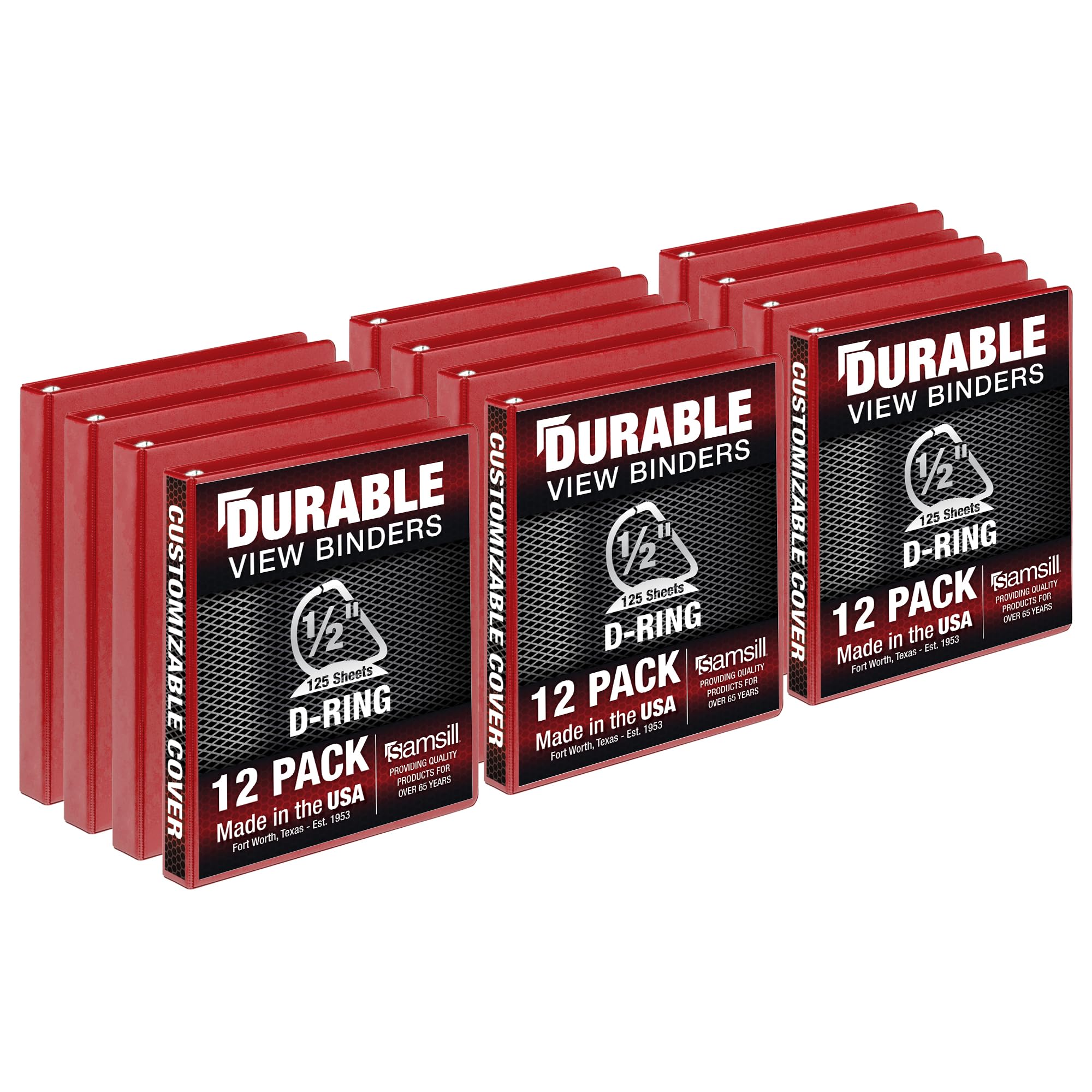 Samsill Durable 0.5 Inch Binder, Made In Usa, D Ring Binder, Fsc 100% Recycled Chipboard, Red, 12 Pack