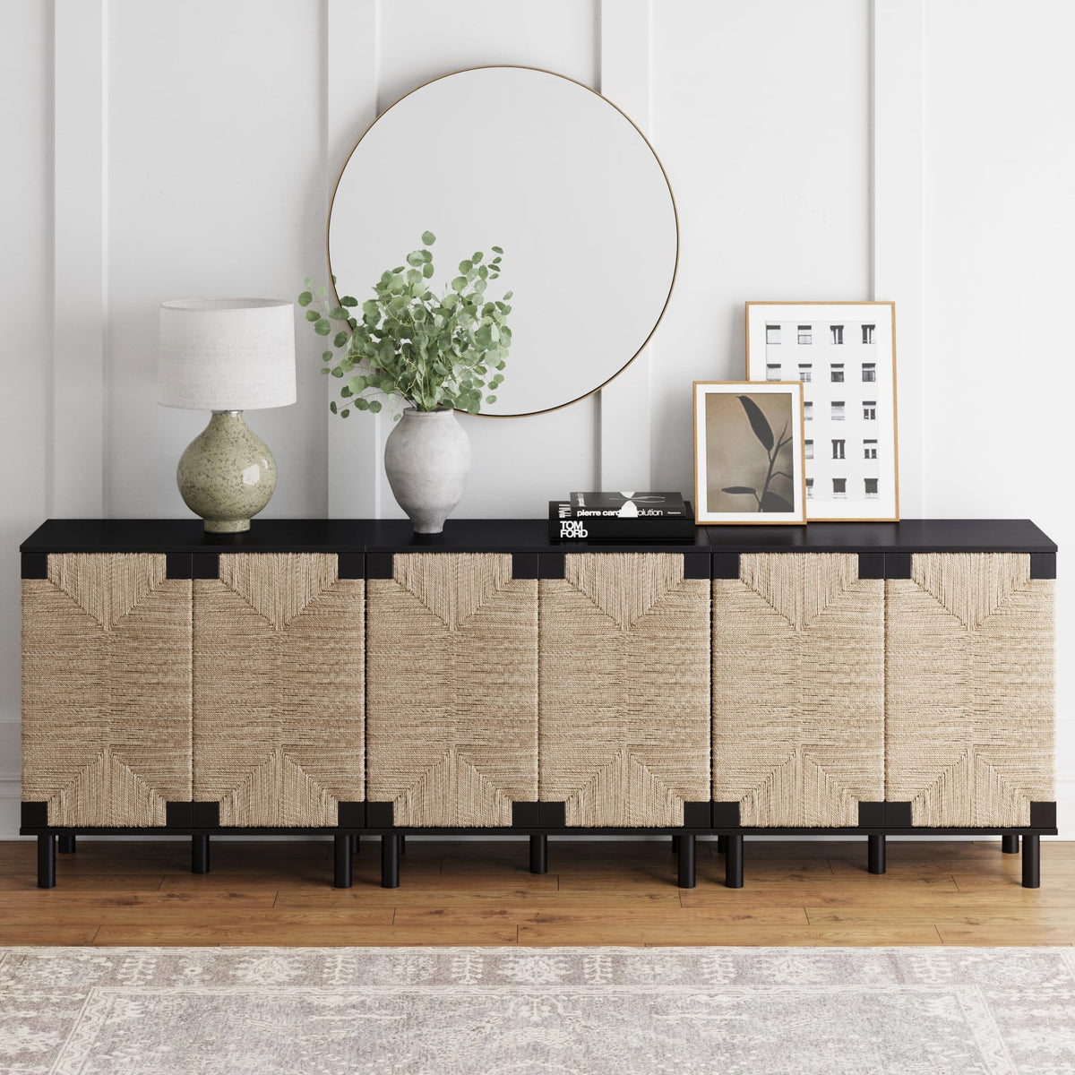 Nathan James Beacon Accent Natural Sideboard Storage Cabinet Console Table in Wire-Brushed Wood with Adjustable Shelf and Seagra