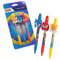 Sonic The Hedgehog Pens for Kids Pack of 3 Ballpoint Pens Blue Ink for Boys with Character Toppers Cute School Supplies Gamer Gi