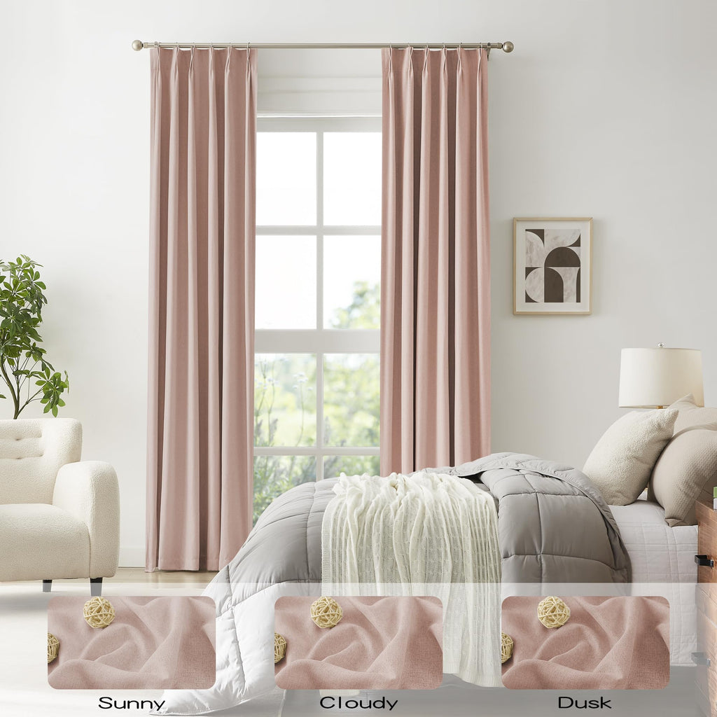 Dualife Pinch Pleated Full Blackout Curtains 108 Inches Long - Thermal Insulated Back Tab Blackout Curtains Panels For Girls Roo