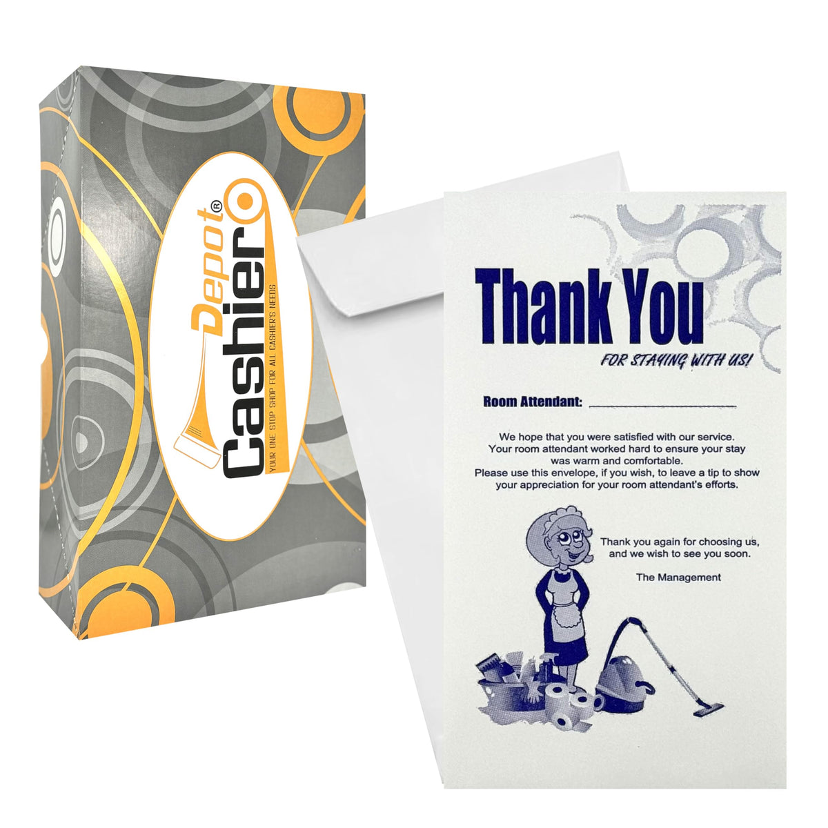 500 Cashier Depot Housekeeping Tip Thank You Envelope, White, 3 1/2' X 6 1/2', Sturdy 24Lb. White, (500)