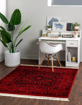 Unique Loom Tekke Collection Area Rug - Sheibani (7 10 Square, Red/ Black)