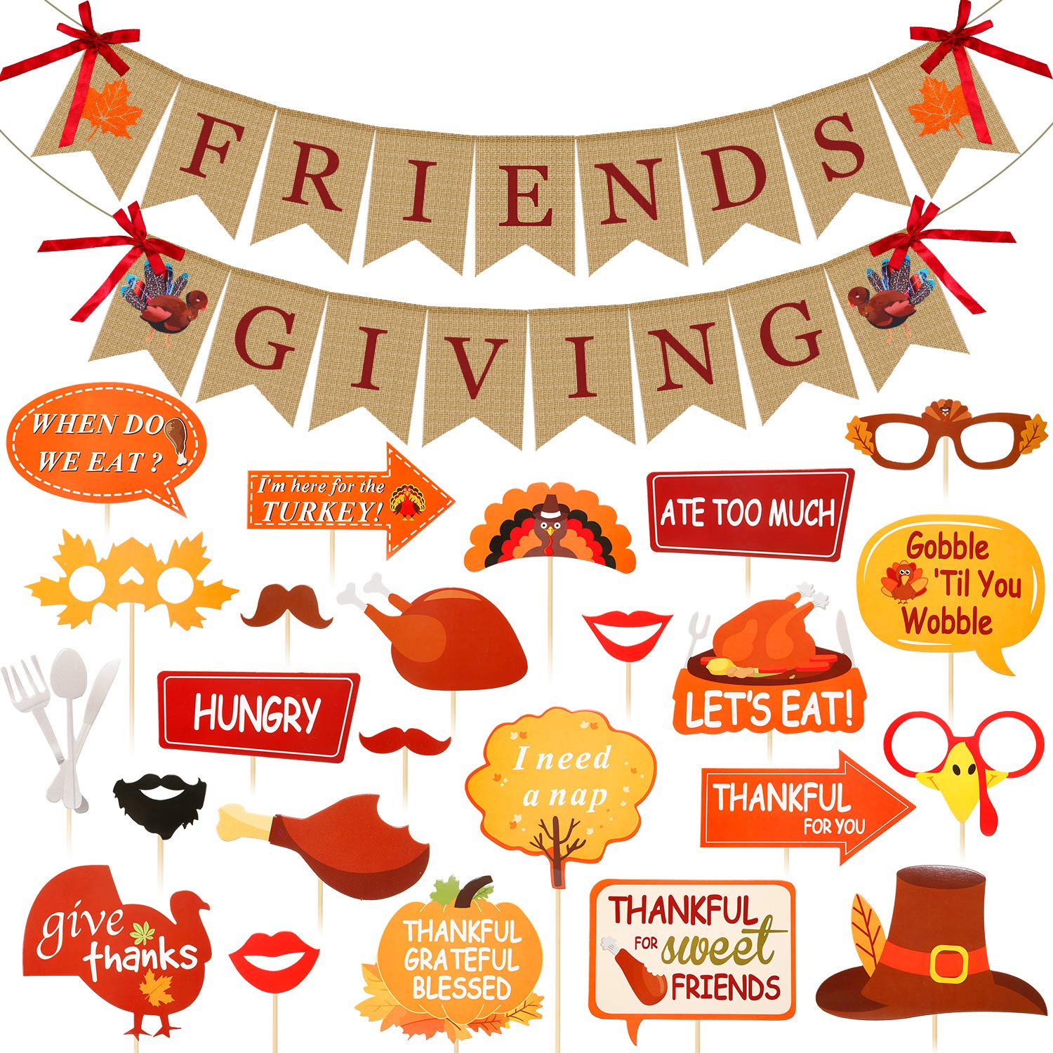 Tatuo 25 Pieces Friendsgiving Party Decorations Thanksgiving Decorations Friends Giving Banner Photo Booth Props for Fall Harves