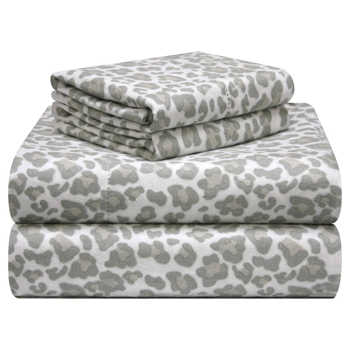 Pointehaven - 180Phkgsslp 180 Gsm Velvet Feel Luxury Cotton Printed Flannel Sheet Set, King, Leopard