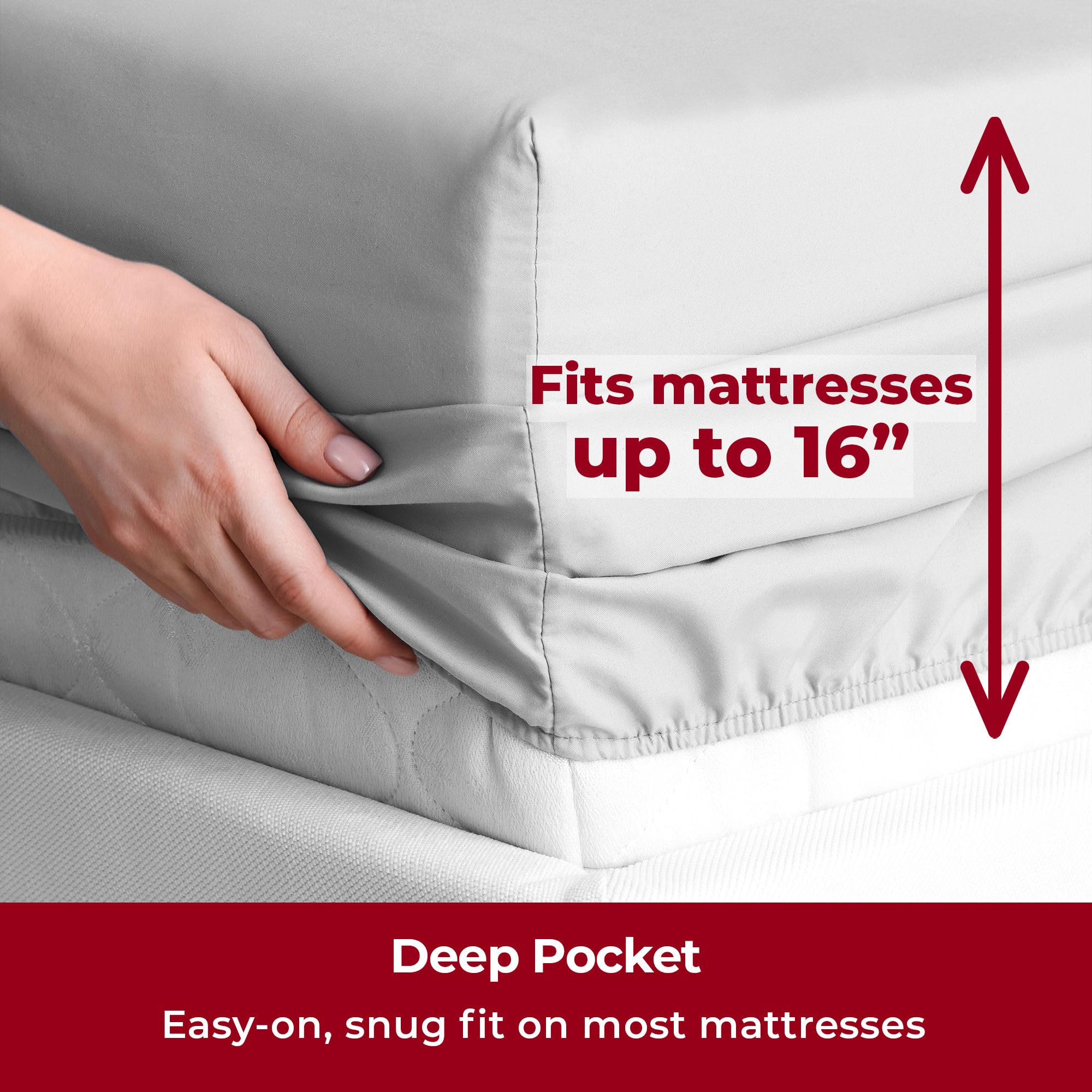 Mellanni Split King Sheet Set - 7-Piece Iconic Collection Bedding, (Including 4 Pillowcases), 16-Inch Deep Pocket, Easy Care, Extra Soft, Cooling Sheets, Brushed Microfiber - Light Gray