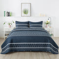 Andency Navy Blue Quilt Set King (106X96 Inch), 3 Pieces(1 Striped Triangle Printed Quilt And 2 Pillowcases), Bohemian Summer Li