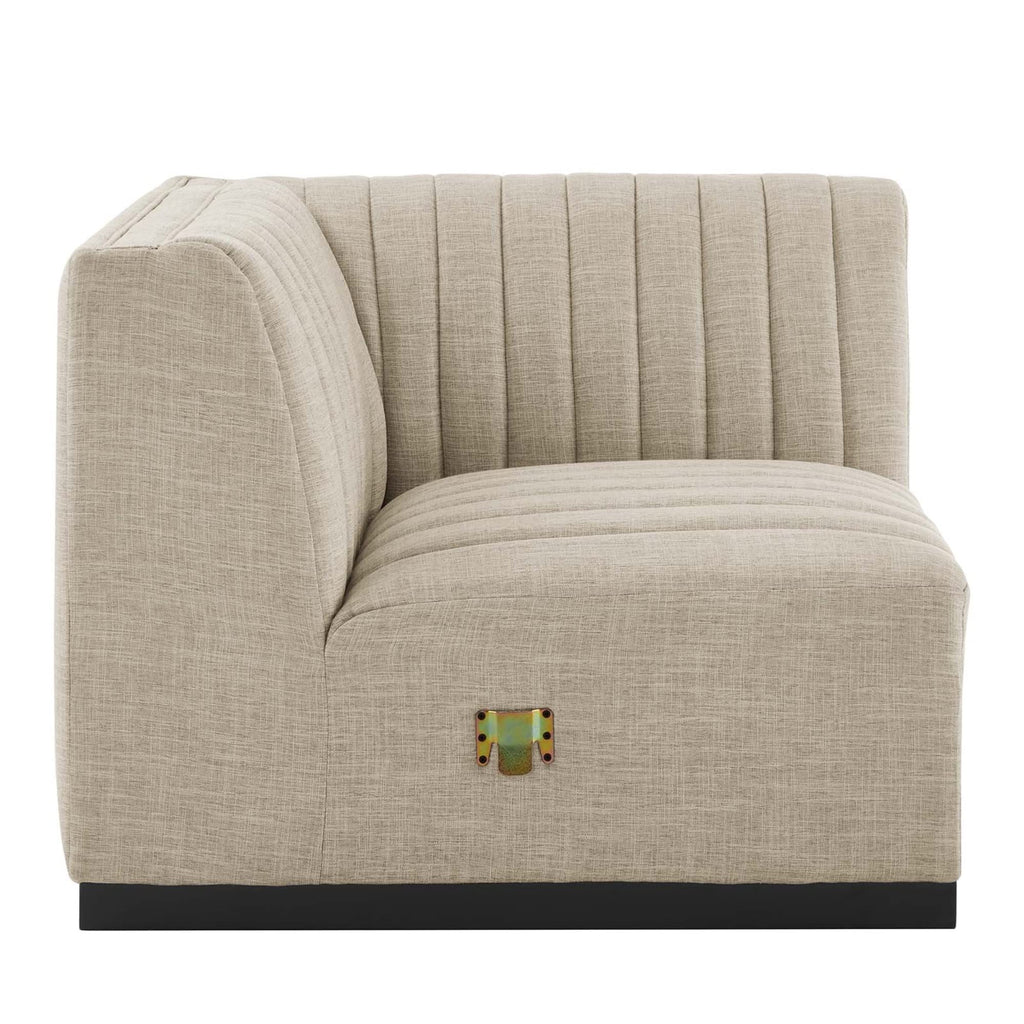 Modway Conjure Modern Channel Tufted Fabric Right Corner Chair In Beige