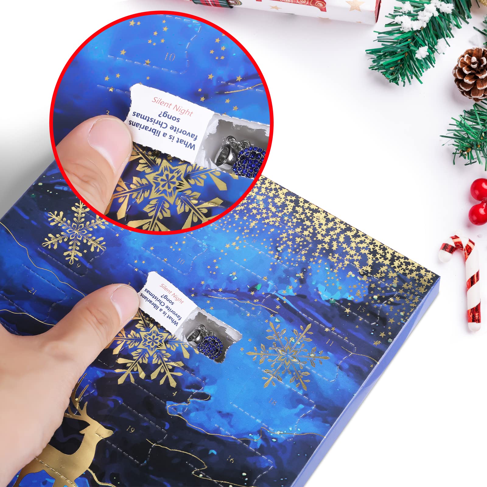 Mjartoria Advent Calendar 2024 For Women-Royal Blue Jewelry 24 Days Christmas Countdown-Inclued Royal Blue Snowflake Metal Charm
