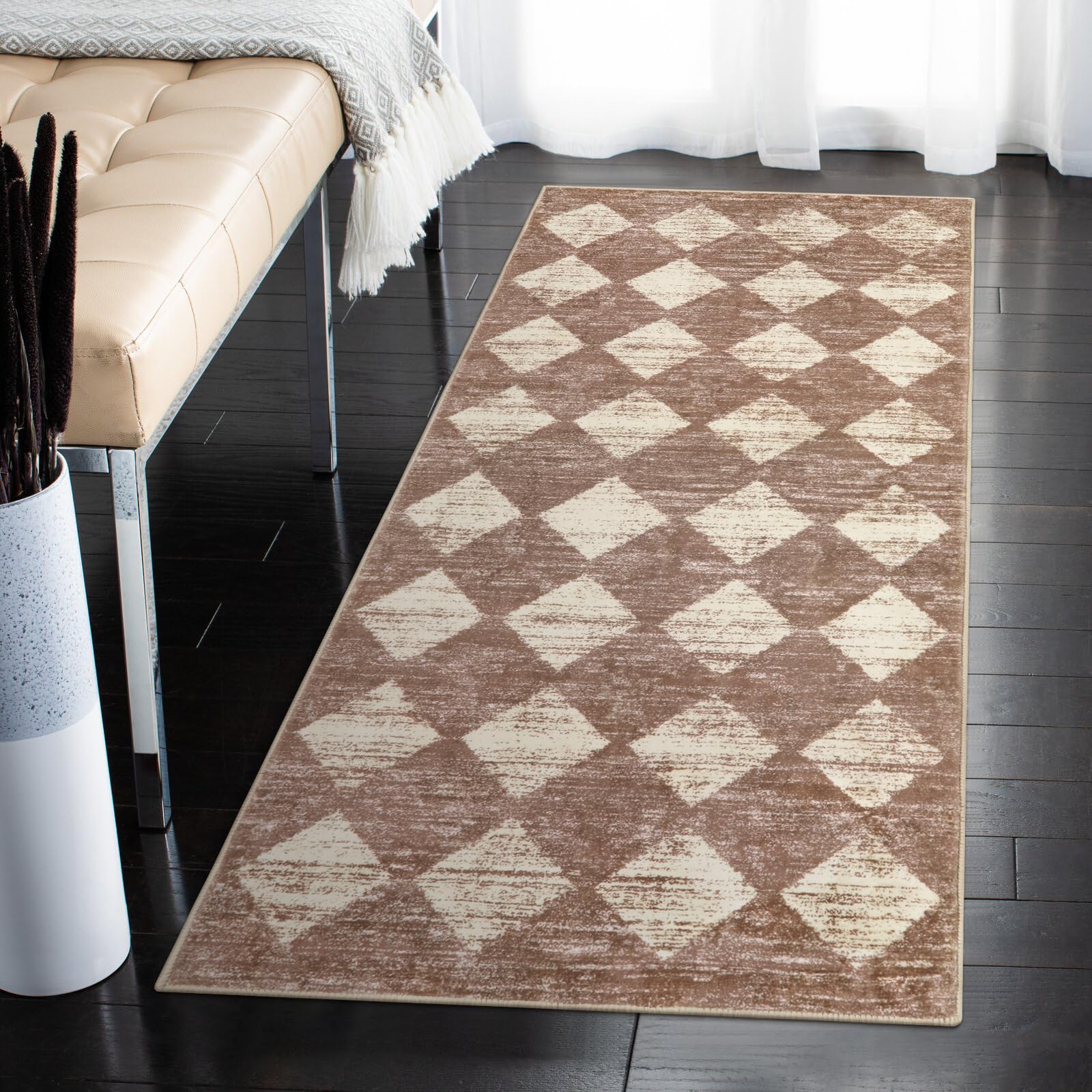Lahome Machine Washable Long Bathroom Rugs Runner, 2x5 Non Slip Entryway Rugs Indoor Kitchen Runner Rug, Moroccan Trellis Non Sk