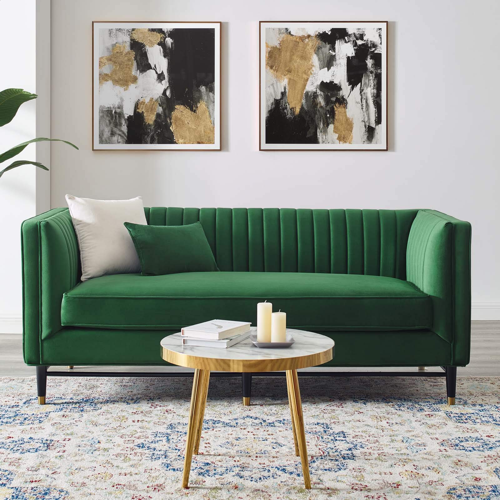 Modway Devote Channel Tufted Performance Velvet, Loveseat, Emerald