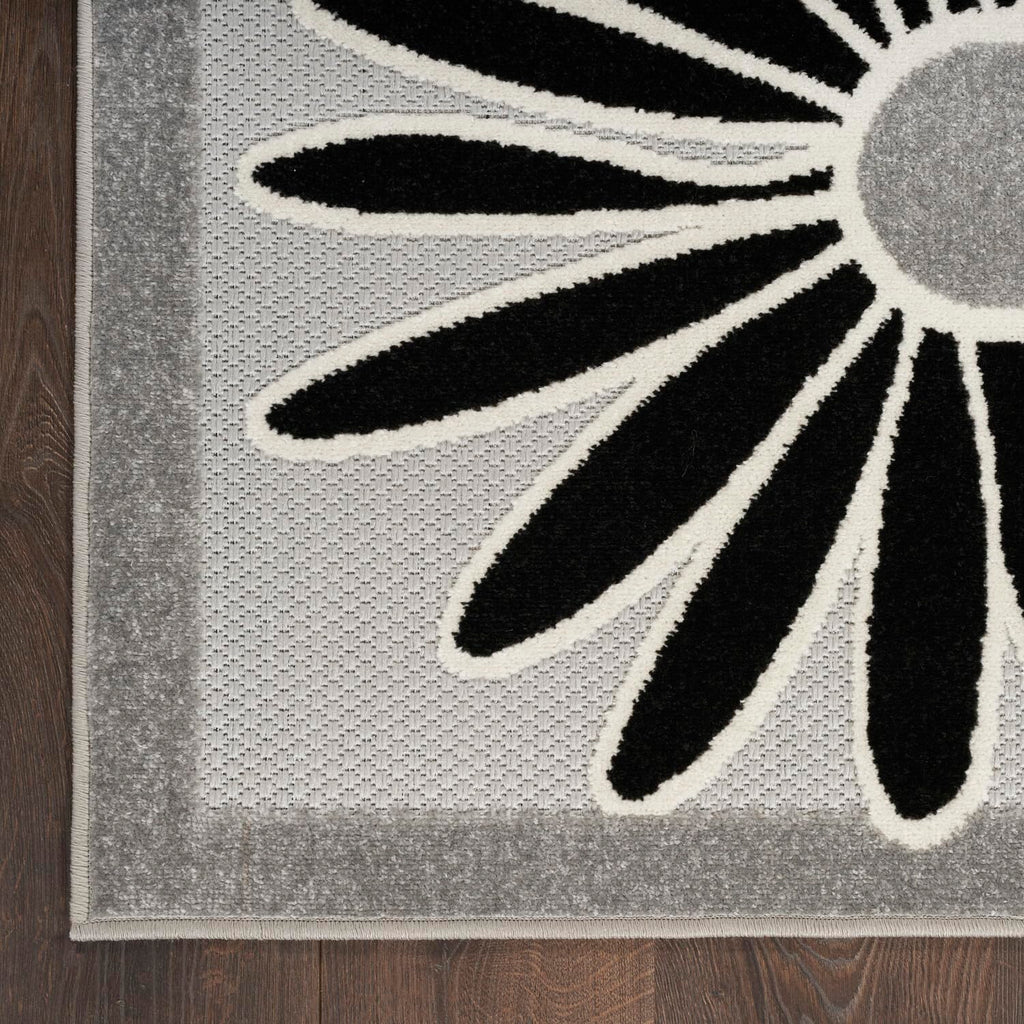 Nourison Aloha Indoor/Outdoor Black White 7'10' X 10'6' Area Rug, Easy Cleaning, Non Shedding, Bed Room, Living Room, Dining Room, Kitchen (8X11)