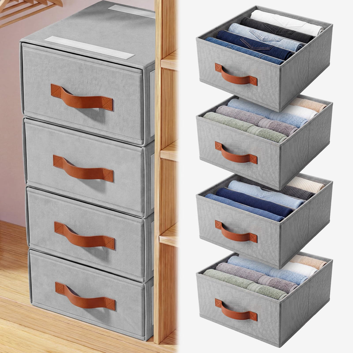 Stackable Jeans Underwear Drawer Organizer for Dorm Bedroom Closet Storage