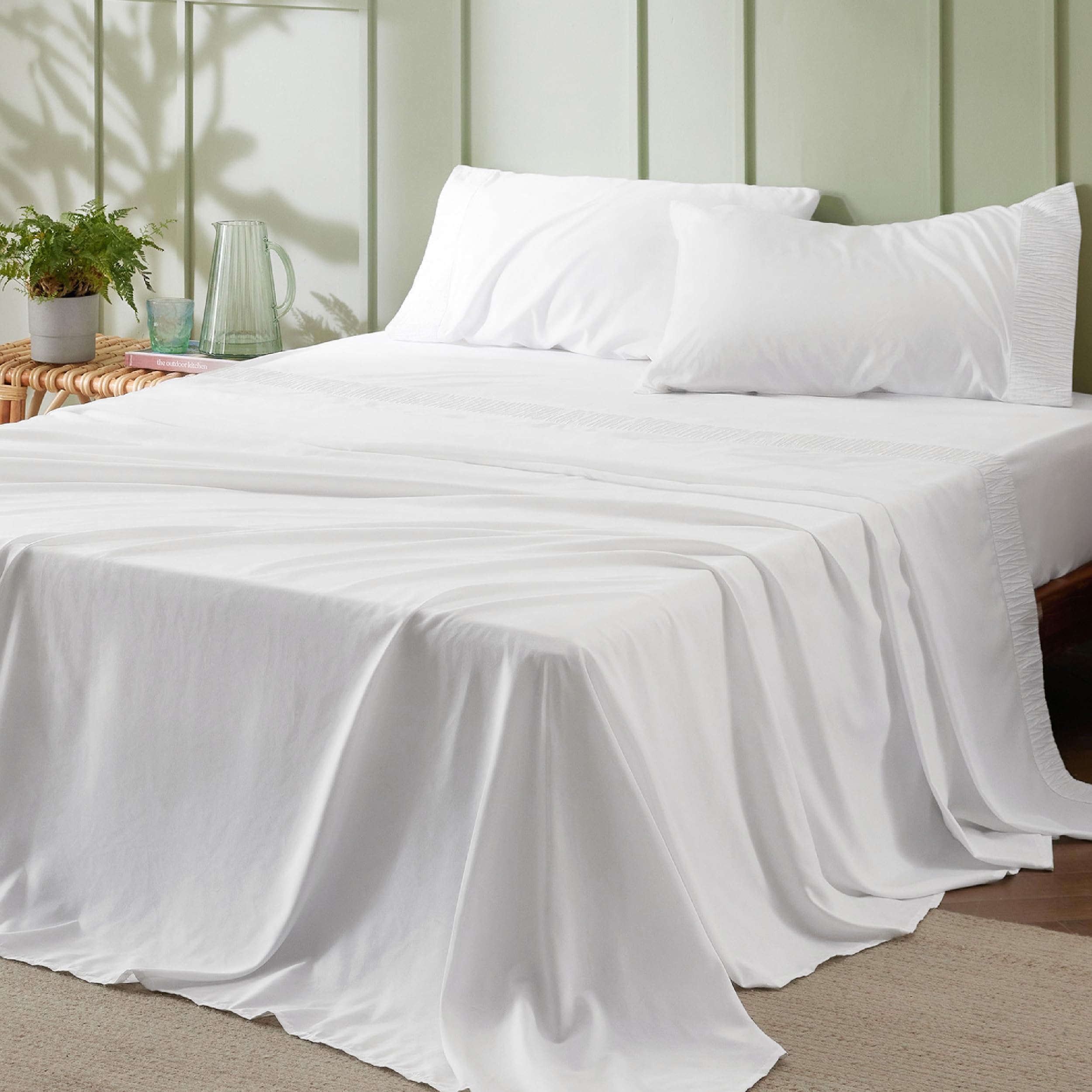 Bedsure King Size Sheets - Soft Sheets For King Size Bed, 4 Pieces Hotel Luxury White King Sheets, Easy Care Polyester Microfibe