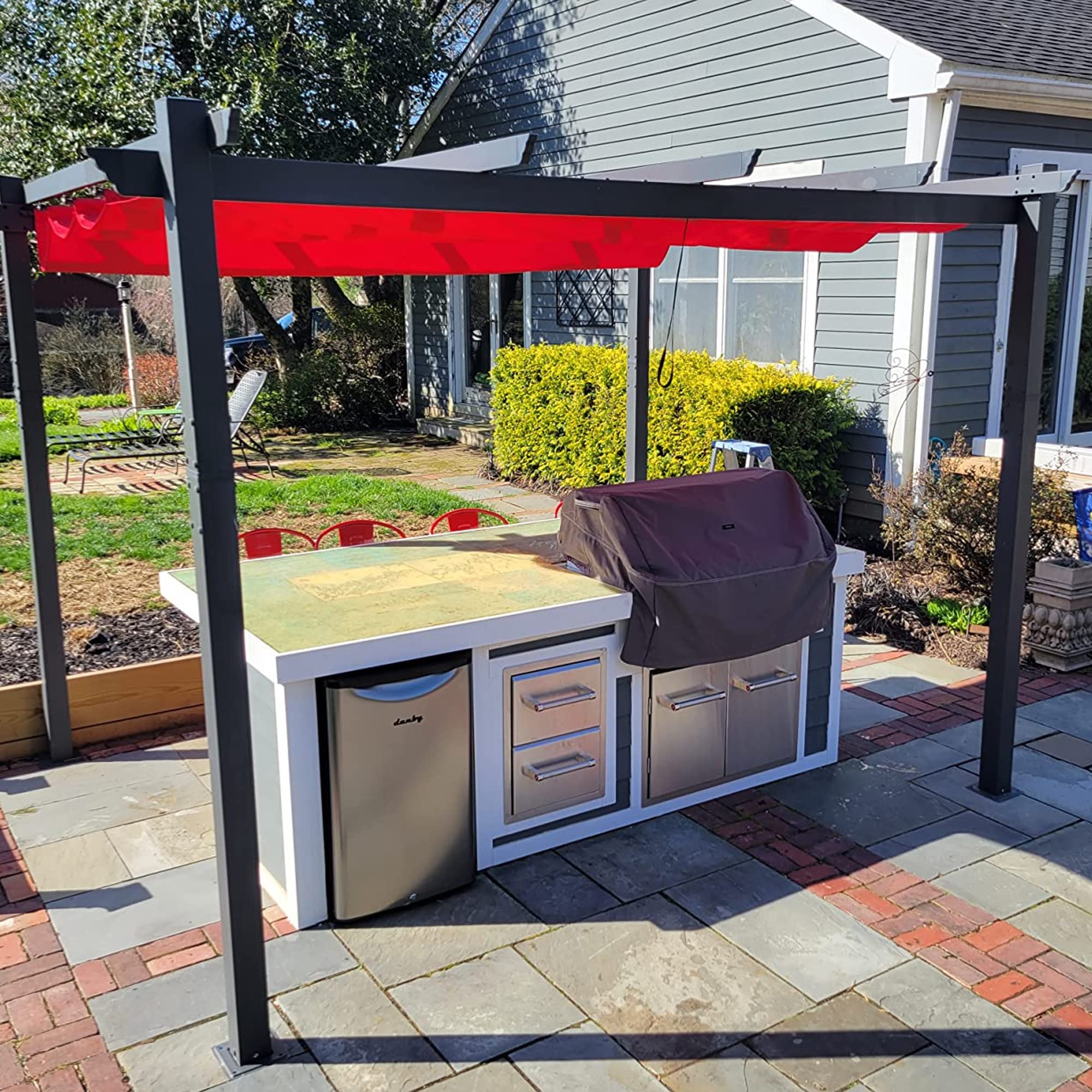 Purple Leaf 10 ' X 12 ' Outdoor Retractable Pergola With Sun Shade Canopy Patio Metal Shelter For Garden Porch Beach Pavilion Gr