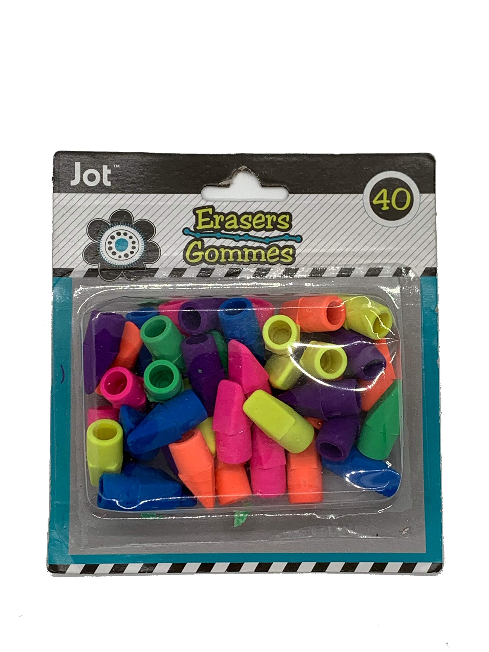 Set Of 40 Wedge Pencil Top Erasers (Pink, Orange, Yellow, Green And Blue)
