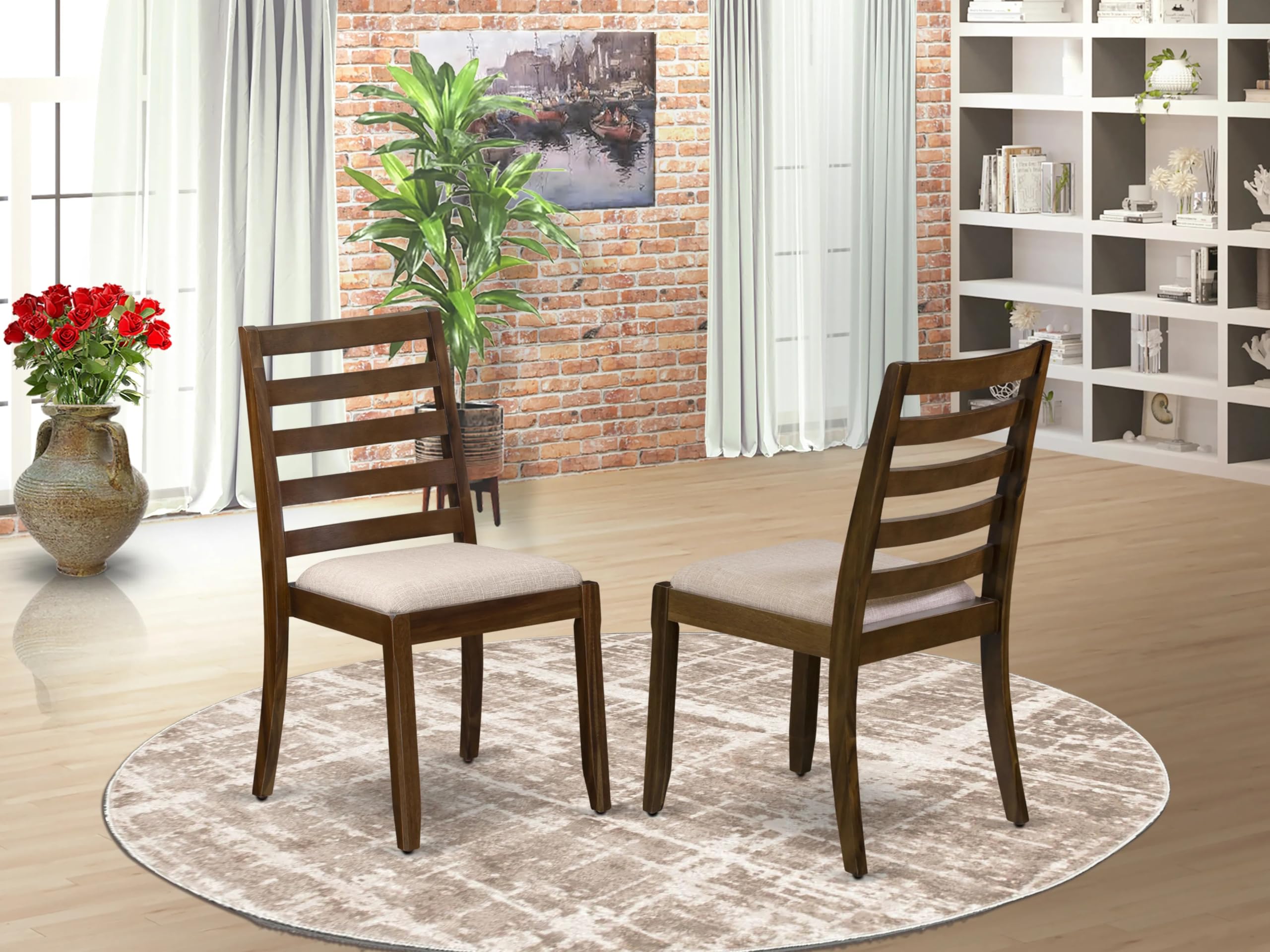 Luxe By East West Furniture X1P8T04 Dining Room Chair with Light Tan Linen Fabric and upholstered Back, Antique Walnut Finish,