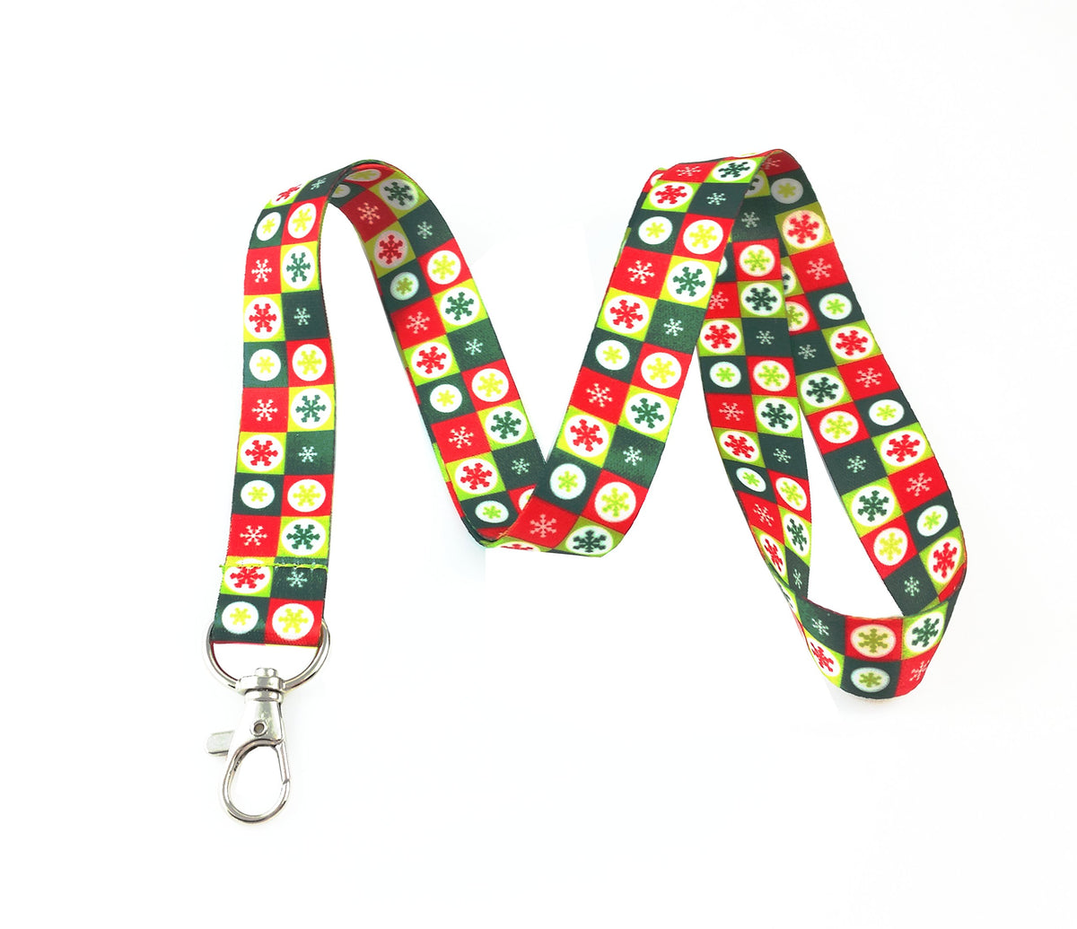 Red & Green Snowflakes Print Lanyard Key Chain Id Badge Holders