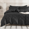 Jellymoni Duvet Cover King Size - Black Microfiber Tufted Duvet Cover Set, Boho Textured Duvet Cover Jacquard Rhombus Geometric