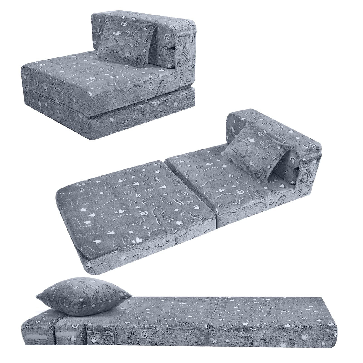 Memorecool Kids Floor Mattress Glow In Dark, Child Fold Up Sofa Couch Convertible Futon Folding Chair Bed Sleeper For Baby Playr
