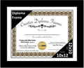 Creative Picture Frames 10x12 Classic Black Diploma Frame with White Mat Glass Easel and Installed Wall Hangers | Frame Holds 11