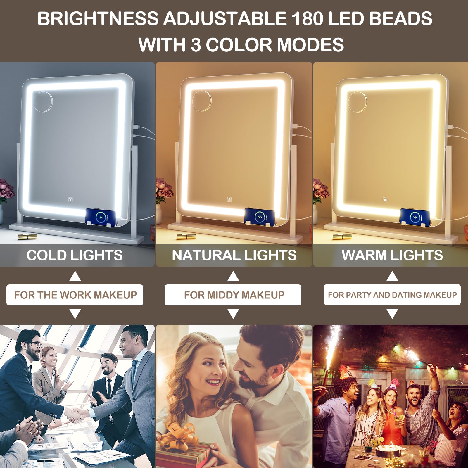 Gvnkvn Makeup Vanity Mirror With Lights 15.2' Large Led Lighted Mirror, Hollywood Make Up Mirror With Lighting For Bedroom Tabl