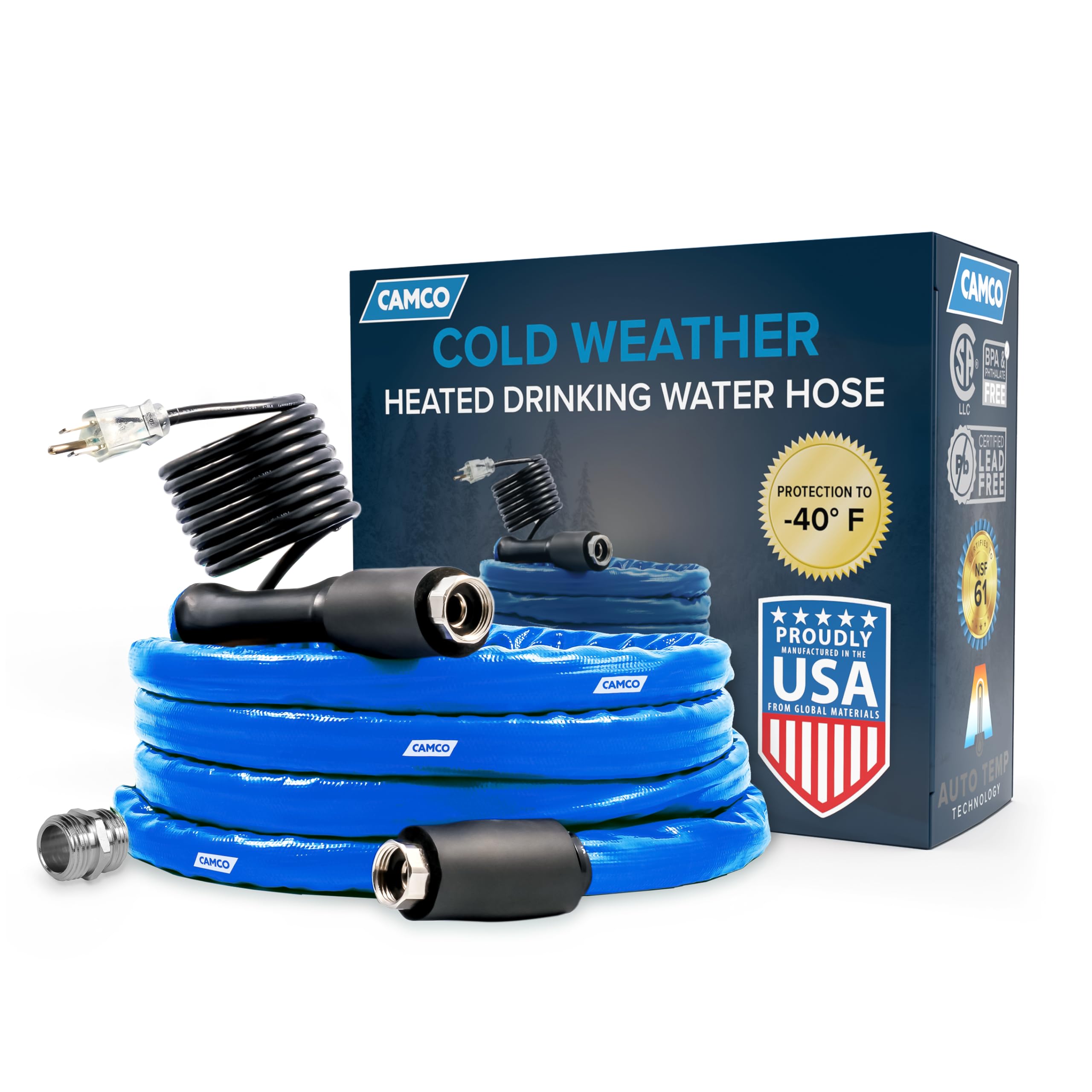 Camco 12-Foot Heated Drinking Water Hose  Features Water Line Freeze Protection Down To -40F/C & Energy-Saving Thermostat  Inclu