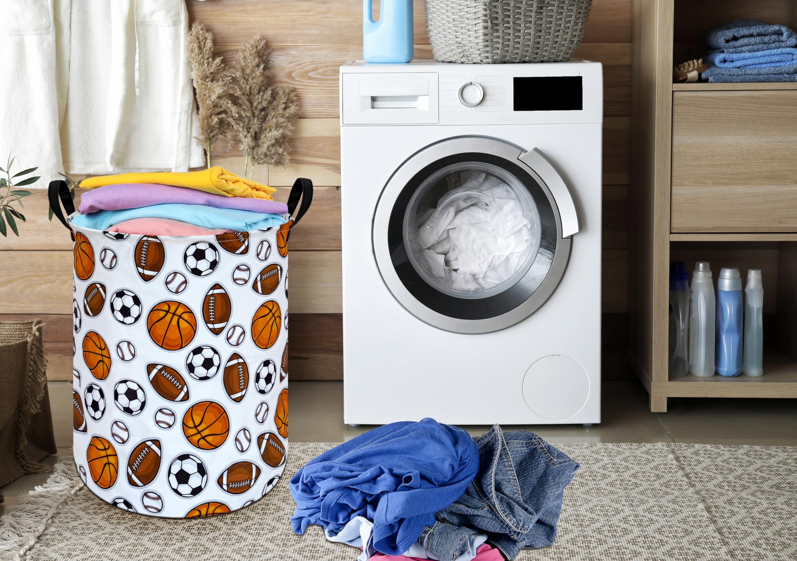 Huayee 19.7 Inch Boys And Girls Laundry Basket Balls Laundry Hamper Storage Basket Fabric Material Organization Basket, Storage