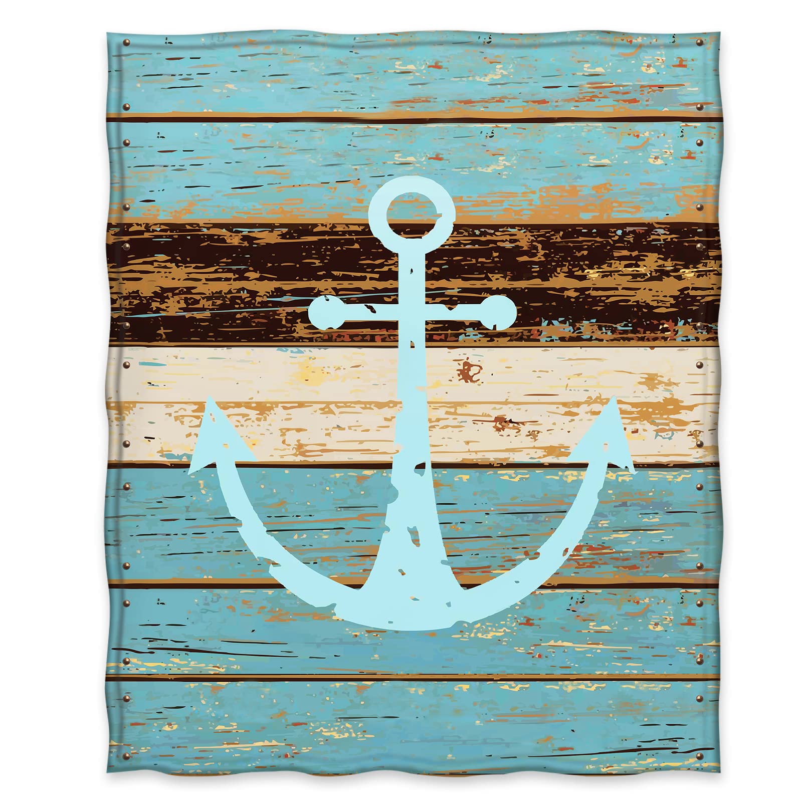 Jekeno Nautical Anchor Blanket Rustic Wood Anchor Print Gifts For Women Kids Boys Men Home Bedroom Living Room Decor Soft Cozy L