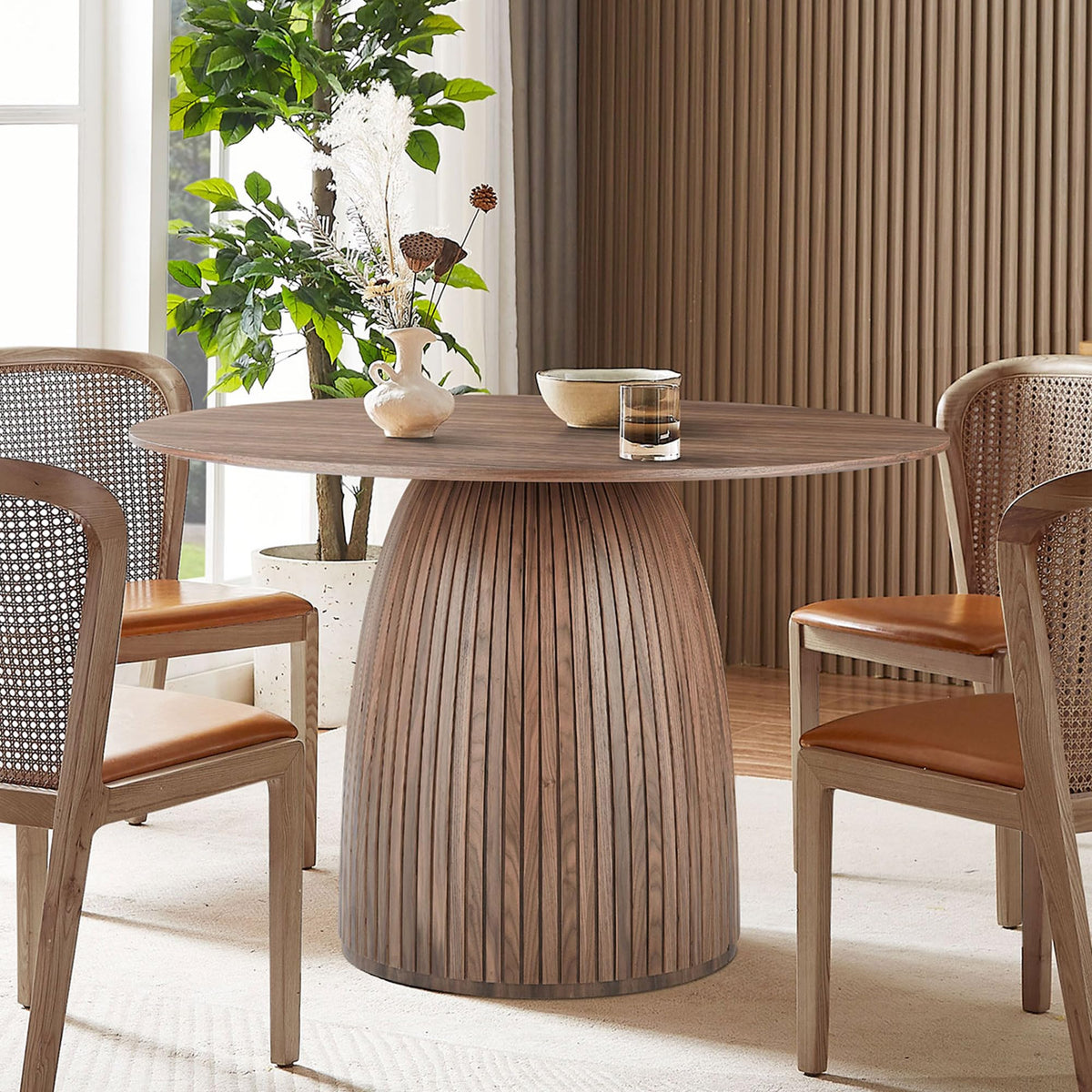 Dreamodern Round Dining Table For 4-6 People, 47.24 Inches Dining Room Table, Wood Round Kitchen Tables For Dining Room, Kitchen