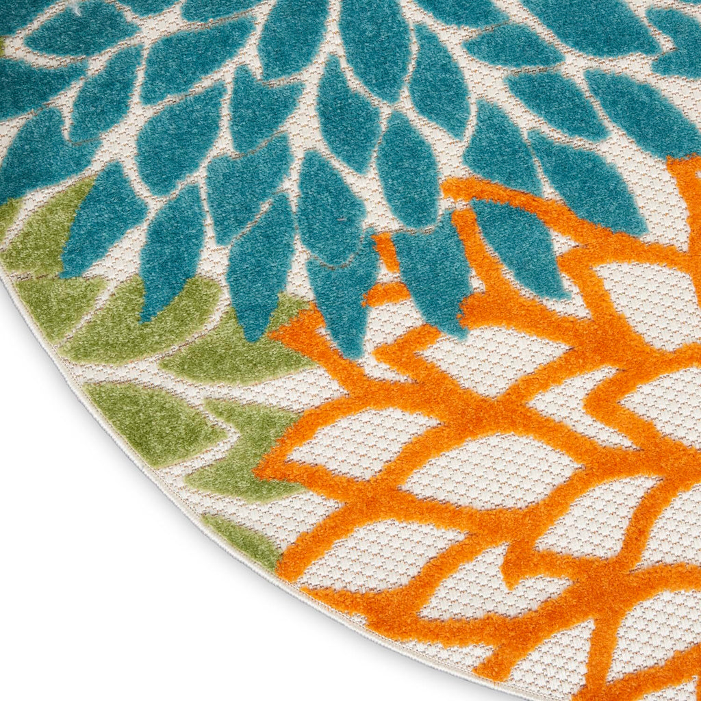 Nourison Aloha Indoor/Outdoor Floral Turquoise Multicolor 4' X Round Area Rug, (4' Round)