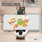 Linpro 5Pk Plastic Table Cloths Disposable For Parties 8Ft Picnic Table Covers With Elastic Fitted Camping Tablecloth Elastic Table Cover Rectangle White Tablecloth Waterproof Outdoor & Folding Tables
