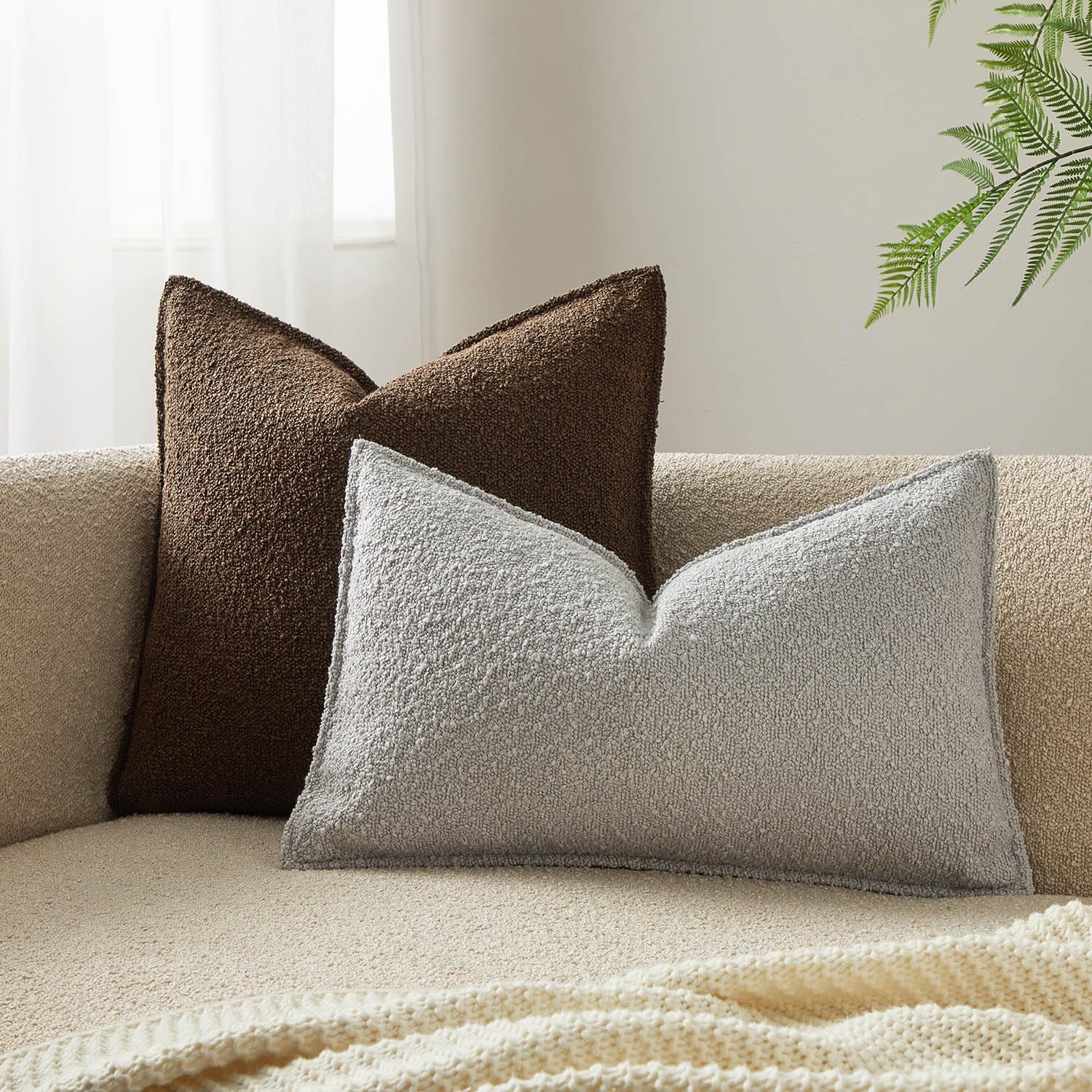 Juspurbet Silver Grey Boucle Lumbar Broadside Throw Pillow Covers 14X24 Inch Set Of 2 For Couch Bedroom Sofa Living Room Decorat