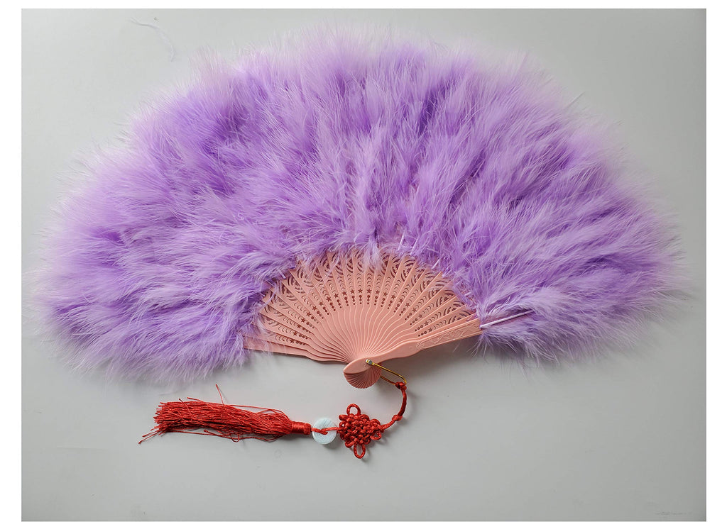 Happy Feather Handheld Marabou Feather Fan, 1920S Vintage Style Flapper Hand Fan For Costume Party And Dancing-Light Purple