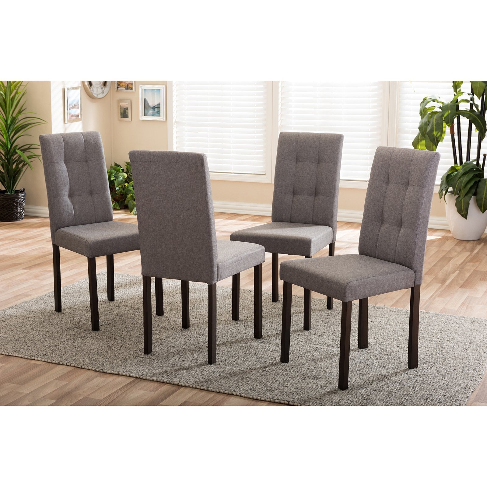 Baxton Studio Andrew Modern and Contemporary 5-Piece Grey Fabric Upholstered Grid-Tufting Dining Set