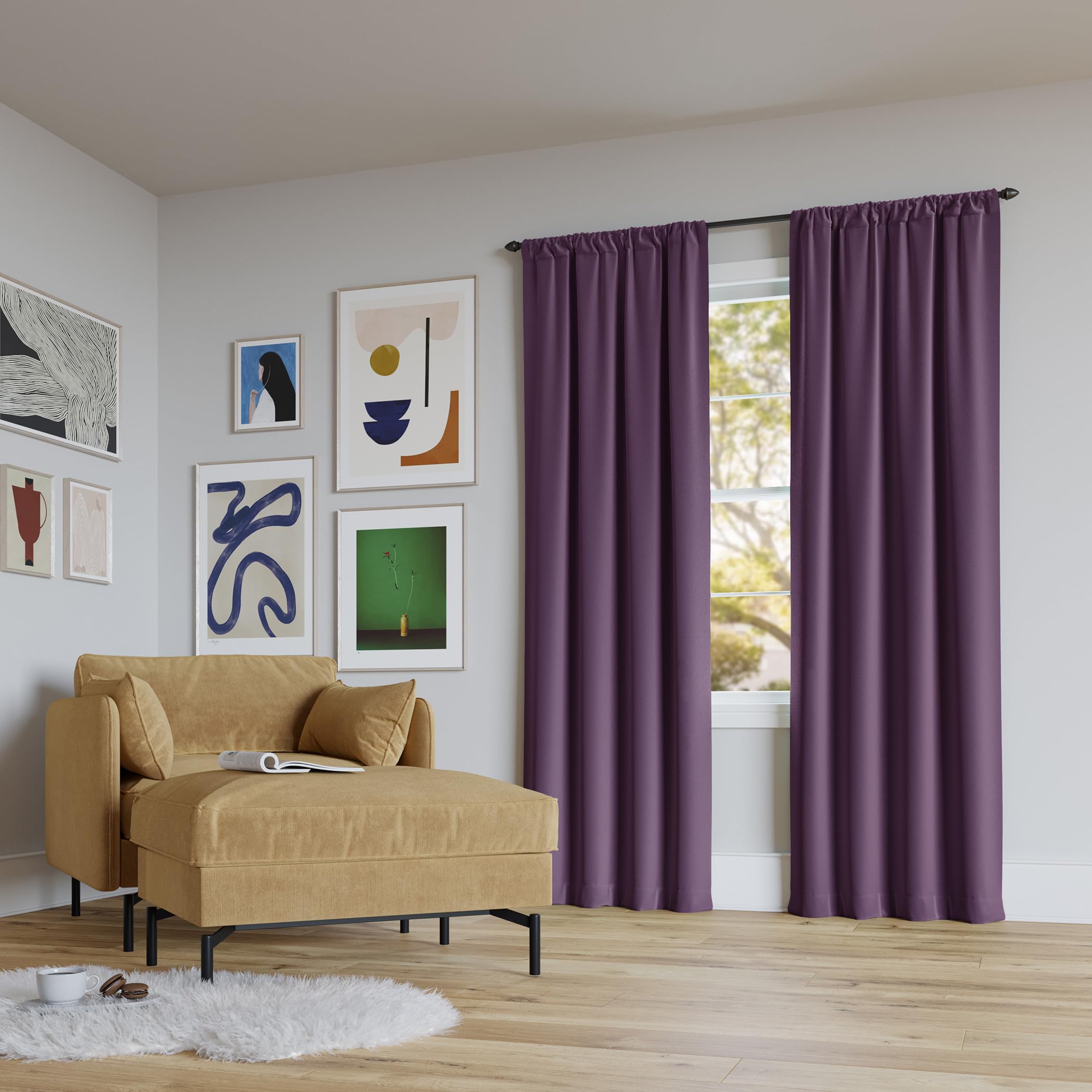 Sun Zero Rianna Theater Grade Extreme 100% Blackout Rod Pocket Curtain Panel, 40 x 84, Amethyst Purple