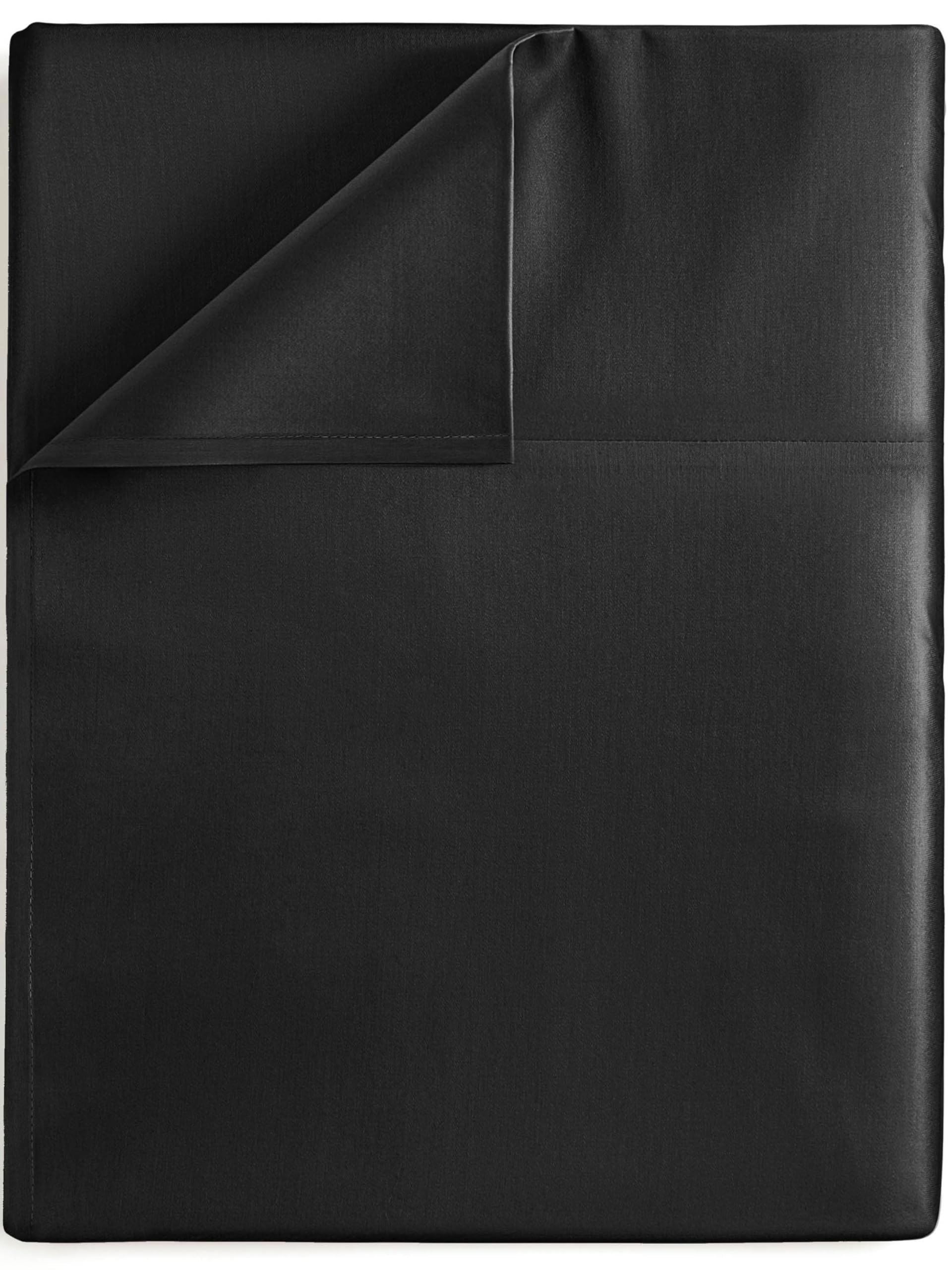 Twin Size Flat Bed Sheet - Hotel Quality Luxury Single Flat Sheet Only - Wrinkle Free & Fade Resistant Flat Sheet - Extra Soft, Breathable Bedding For Women, Men, Kids & Teens - Black Flat Sheet Only