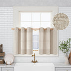 QUEMAS Short Linen Curtains 36 Inch Length for Bedroom Window Light Filtering, Thick Burlap Semi Sheer Non See Through Grommet L