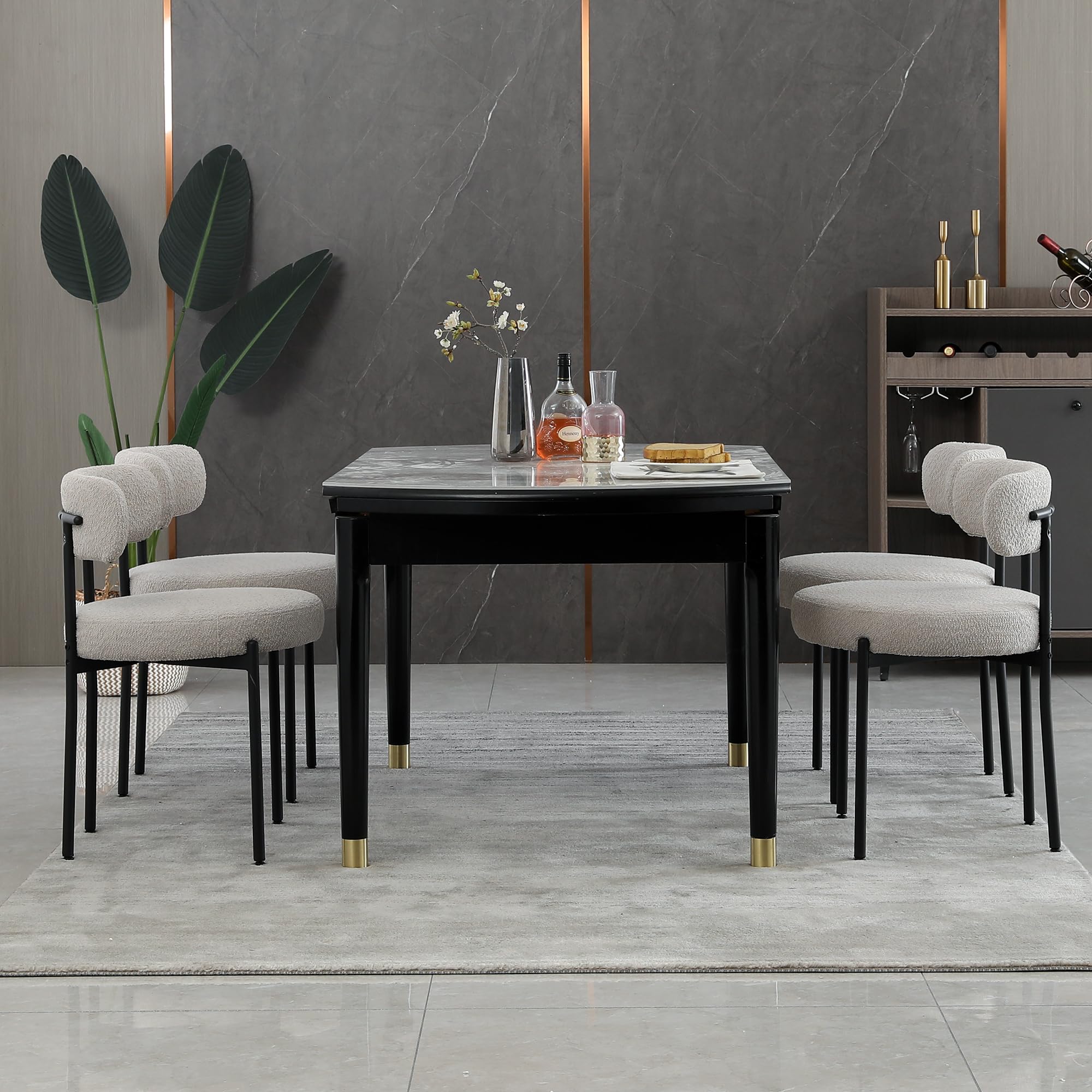 Aisall Dining Chairs Set Of 4 Modern Upholstered Boucle Dining Room Chairs Mid-Century Kitchen Chairs With Curved Backrest, Sher