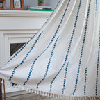 Sutuo Home Boho Curtains 90 Inches For Bedroom Living Room, Semi Blackout Farmhouse Vintage Tassels Window Treatment Bohemian Embroidery Drape, Rod Pocket 1 Panel 52' W X 90' L, White And Navy Blue
