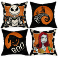 Ussap Halloween Decorative Throw Pillow Covers 16 X 16 Set Of 4, Jack Skellington Sally Ghost Boo Black Cushion Case Decor, Polk