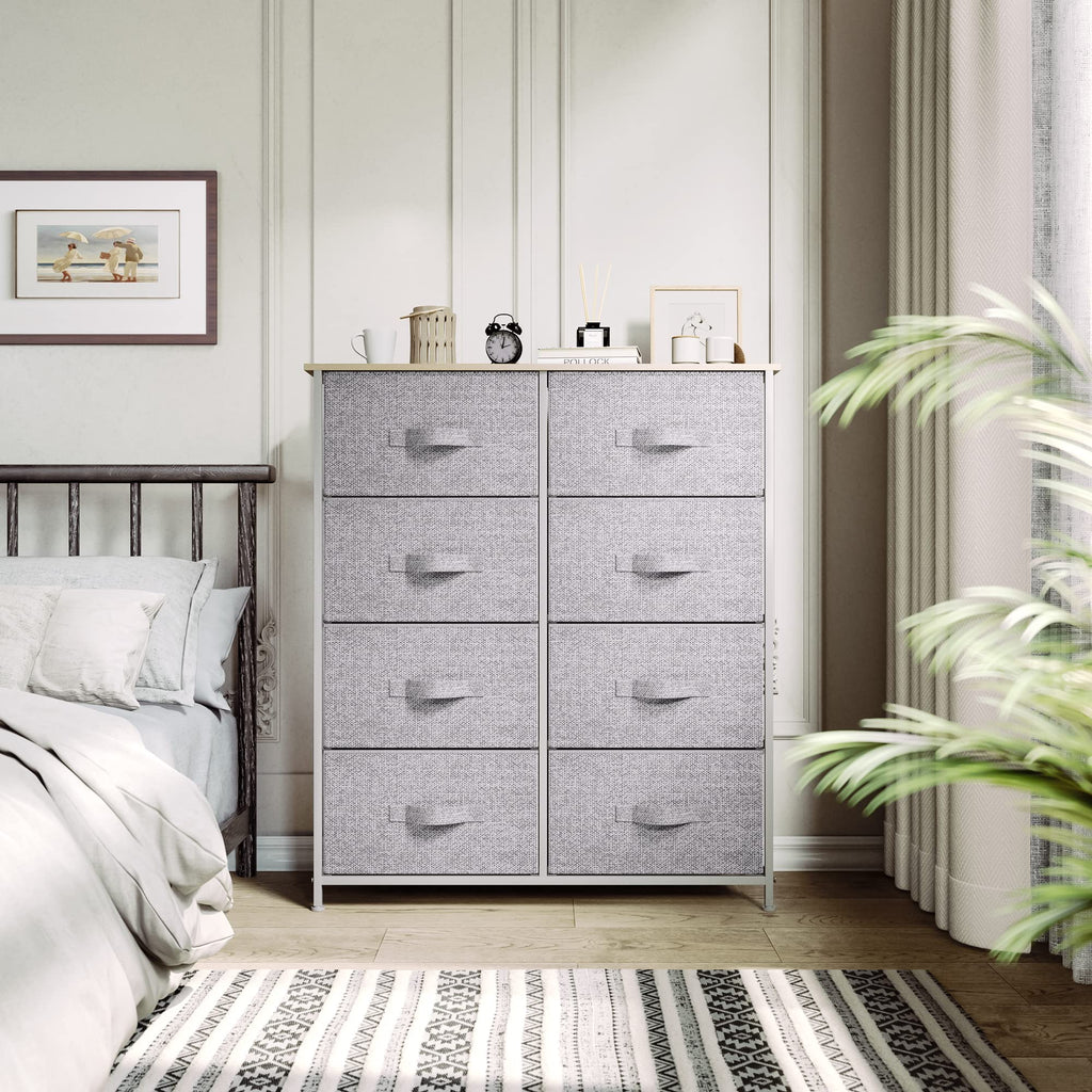 Yitahome 8 Drawers Dresser - Fabric Storage Tower, Organizer Unit For Bedroom, Living Room & Closets - Sturdy Steel Frame, Easy Pull Fabric Bins & Wooden Top