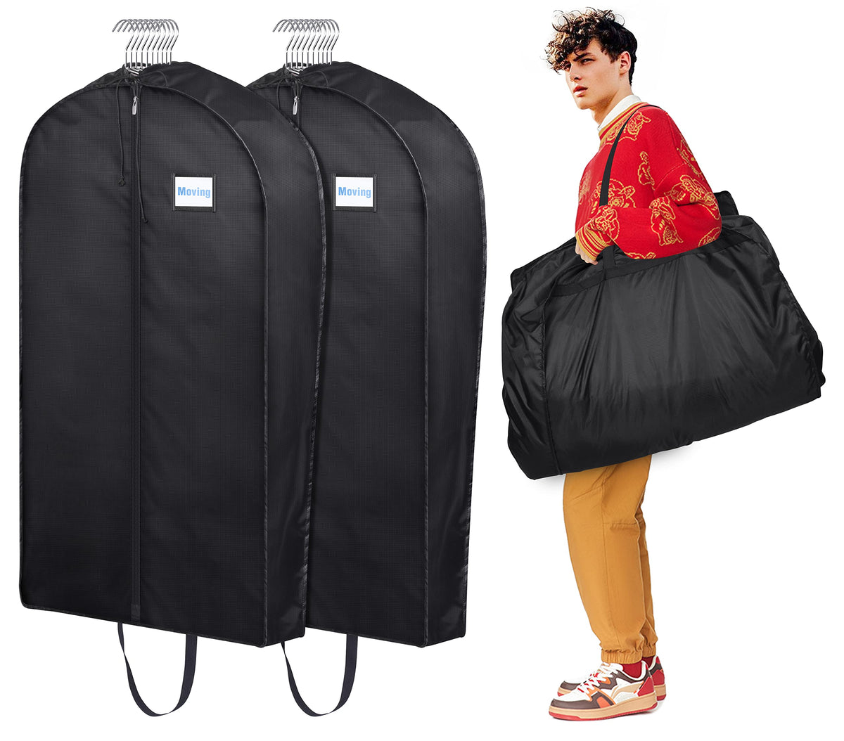 MISSLO Garment Bags for Travel Heavy Duty Moving Bags Large Capacity Hanging Clothes Bag for 20 Shirts Waterproof Fabric Suit Co