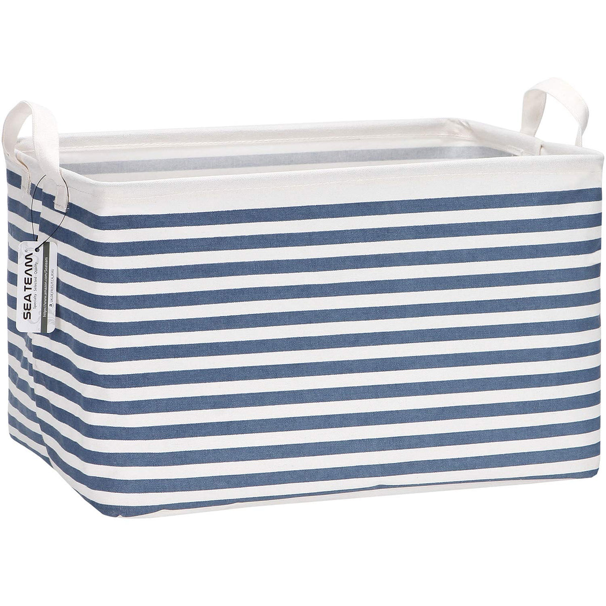 Sea Team Large Rectangle OpenTop Canvas Storage Basket, Navy Stripes