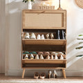 Anewome Rattan Shoe Cabinet with 3 Flip Drawers, 24 Pairs Shoe Storage Cabinet for Entryway Freestanding Hidden Shoe Rack with D